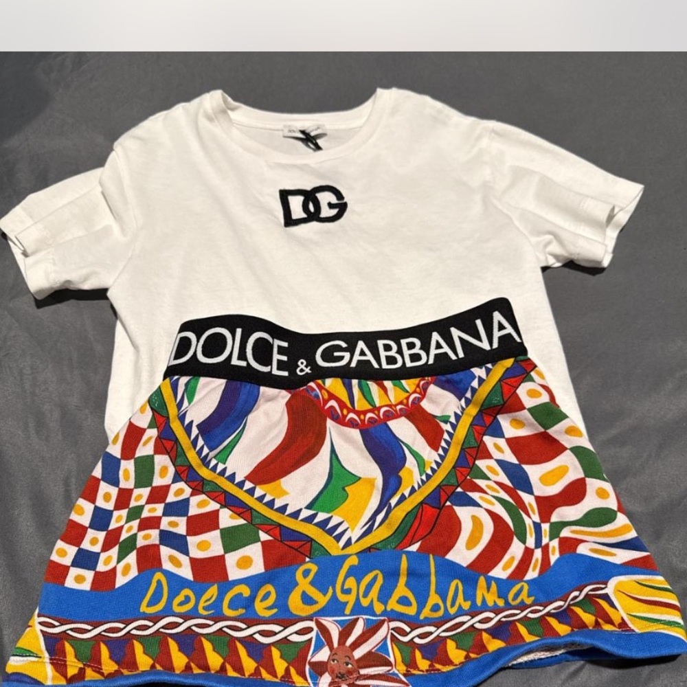 Dolce & Gabbana Kids White Tee with Colorful Pattern